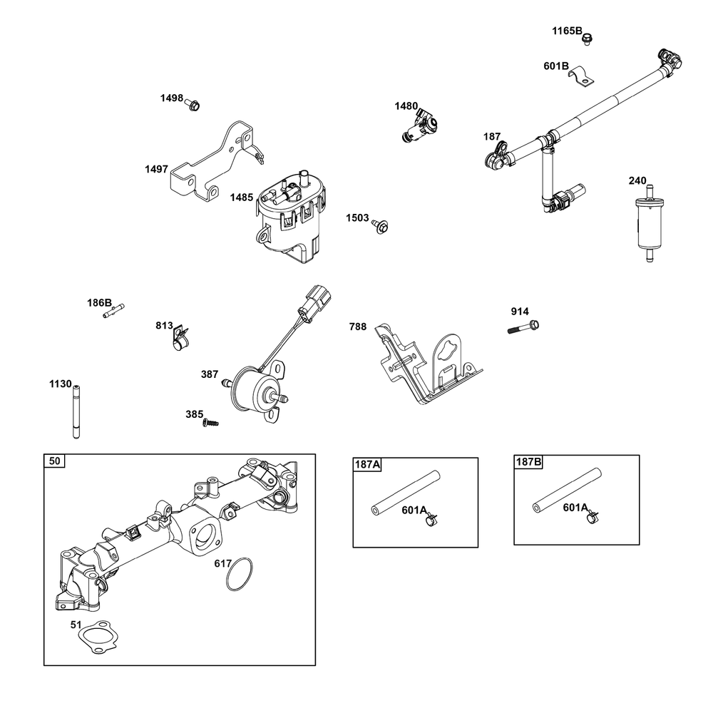 Fuel Supply Group Diagram and Parts List for 61A277-0100-J1  Briggs and Stratton Engine